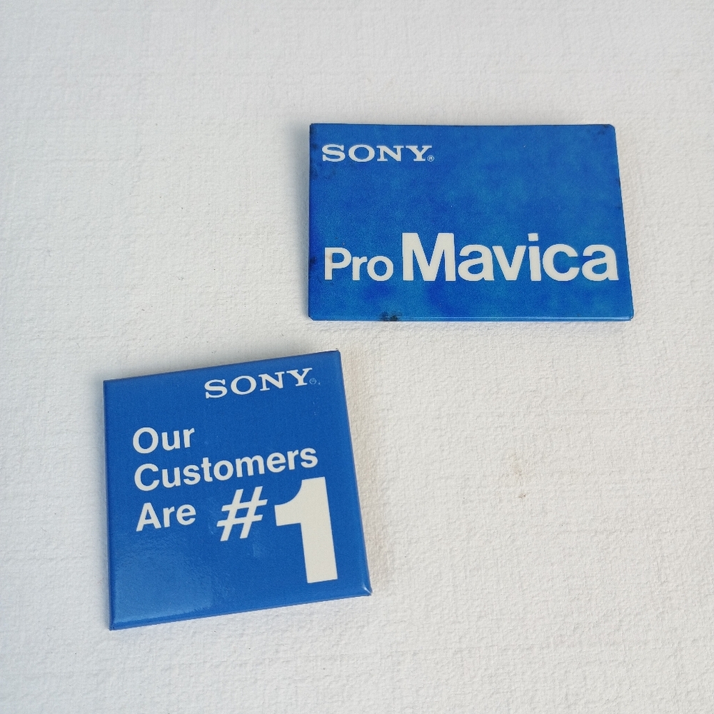 VTG Sony our customers are #1 and Sony ProMavica blue button pin rare collection
